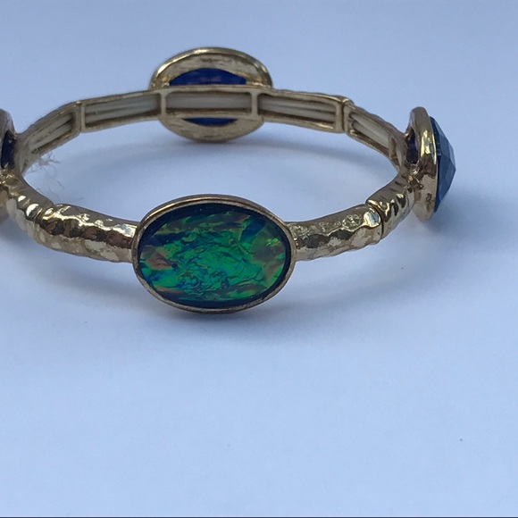 4 green blue stones with gold elastic holders bracelet - Picture 3 of 7